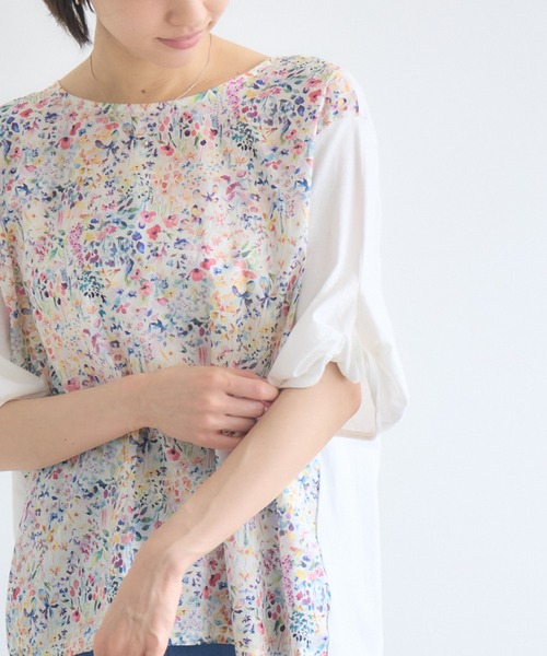 KATHARINE ROSS(キャサリンロス)の「【MADE IN JAPAN】LIBERTYねじり袖プルオーバー(Tシャツ/カットソー・レディース・オフホワイト/ブラック・FREE)」の1枚目の写真