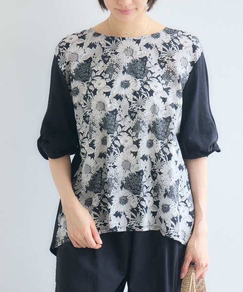 KATHARINE ROSS(キャサリンロス)の「【MADE IN JAPAN】LIBERTYねじり袖プルオーバー(Tシャツ/カットソー・レディース・オフホワイト/ブラック・FREE)」の2枚目の写真