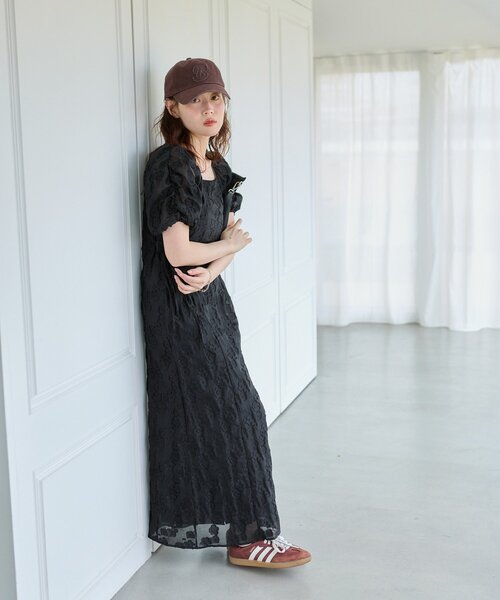 Kastane（カスタネ）の「【結婚式/オケージョン/低身長サイズ/2サイズ展開】シアーフラワーリボンワンピース（ワンピース・レディース・ピンクベージュ/ブラック・1/0）」の6枚目の写真