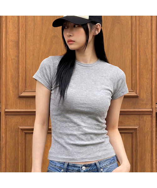 UNDEROFF(アンダーオフ)の「ストレッチコットンスリム半袖Tシャツメランジ(Tシャツ/カットソー・レディース・グレー系その他・SMALL)」の1枚目の写真