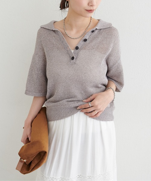 LARUTA(ラルータ)の「【LARUTA】ドライタッチシアーポロ半袖プルオーバー(ニット/セーター・レディース・ブラック/アイボリー/ブルー系その他/グレイッシュベージュ・FREE)」の18枚目の写真