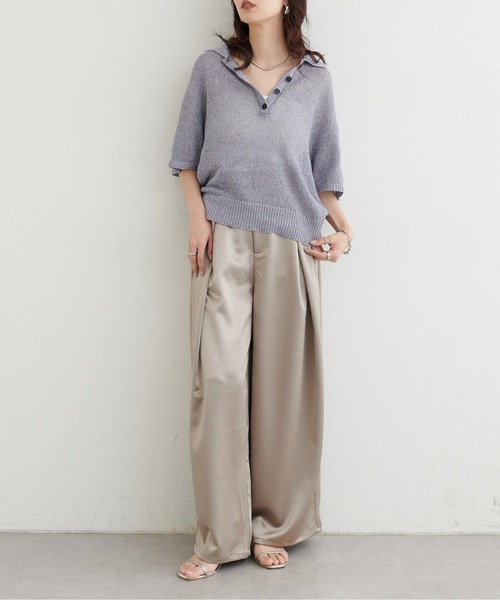 LARUTA(ラルータ)の「【LARUTA】ドライタッチシアーポロ半袖プルオーバー(ニット/セーター・レディース・ブラック/アイボリー/ブルー系その他/グレイッシュベージュ・FREE)」の12枚目の写真