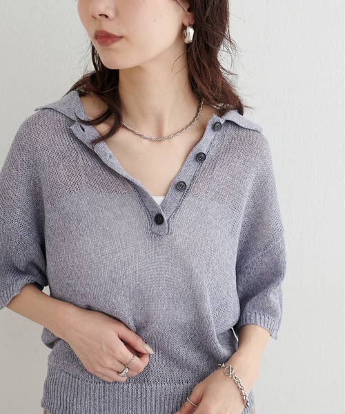 LARUTA(ラルータ)の「【LARUTA】ドライタッチシアーポロ半袖プルオーバー(ニット/セーター・レディース・ブラック/アイボリー/ブルー系その他/グレイッシュベージュ・FREE)」の15枚目の写真
