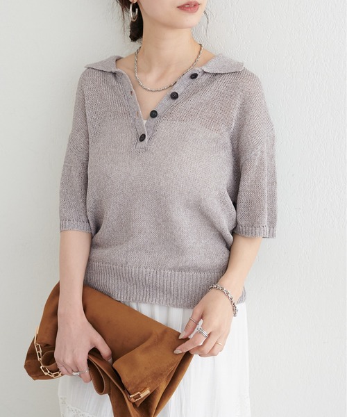 LARUTA(ラルータ)の「【LARUTA】ドライタッチシアーポロ半袖プルオーバー(ニット/セーター・レディース・ブラック/アイボリー/ブルー系その他/グレイッシュベージュ・FREE)」の20枚目の写真