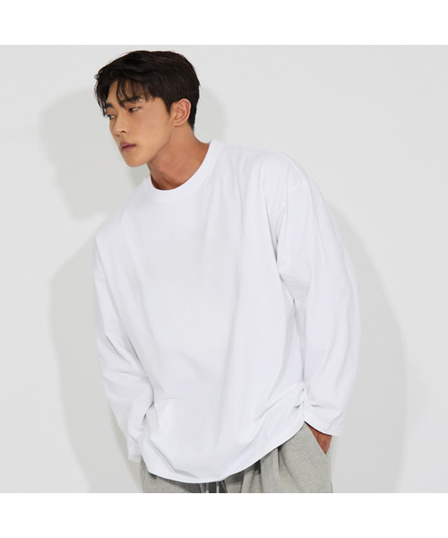BATTRACT(バトラクト)の「無地特厚面オーバーサイズロングスリーブ_ホワイト(Tシャツ/カットソー・メンズ・ホワイト/ブラック・1/2)」の1枚目の写真