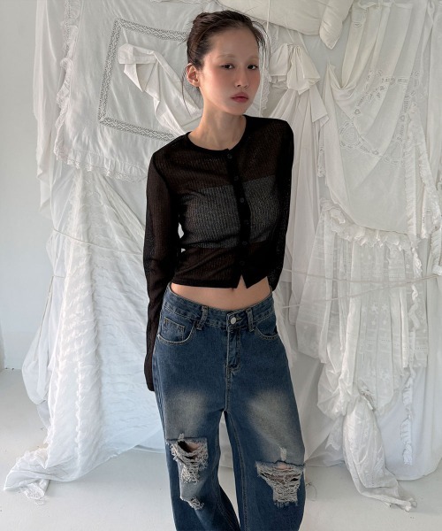 4INT.(フォイント)の「ダメージ ウォッシュド デニム ワイド パンツ(デニムパンツ・レディース・ブルー・S/M/L)」の8枚目の写真