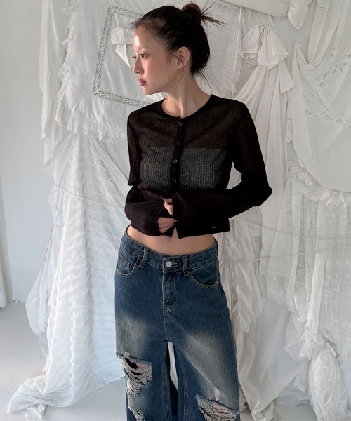 4INT.(フォイント)の「ダメージ ウォッシュド デニム ワイド パンツ(デニムパンツ・レディース・ブルー・S/M/L)」の9枚目の写真