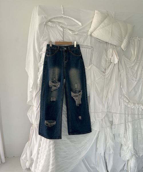4INT.(フォイント)の「ダメージ ウォッシュド デニム ワイド パンツ(デニムパンツ・レディース・ブルー・S/M/L)」の18枚目の写真