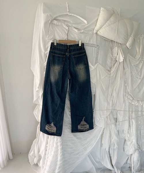 4INT.(フォイント)の「ダメージ ウォッシュド デニム ワイド パンツ(デニムパンツ・レディース・ブルー・S/M/L)」の19枚目の写真