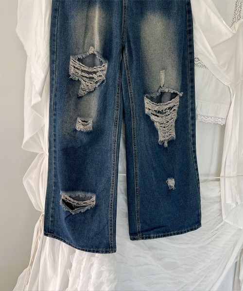 4INT.(フォイント)の「ダメージ ウォッシュド デニム ワイド パンツ(デニムパンツ・レディース・ブルー・S/M/L)」の16枚目の写真
