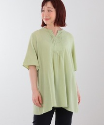 【LL~6L 大きいサイズ】【WEB限定】麻調スラブピンタックチュニック