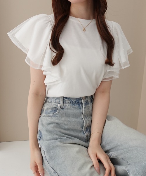 SOELA(ソエラ)の「【INGNI SOELA】ドットチュールフリルTシャツ/WEB限定(Tシャツ/カットソー・レディース・オフホワイト/ブラック・FREE)」の8枚目の写真