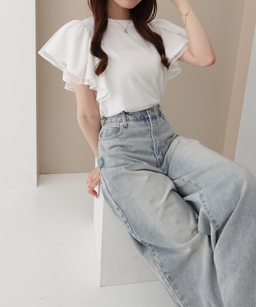SOELA(ソエラ)の「【INGNI SOELA】ドットチュールフリルTシャツ/WEB限定(Tシャツ/カットソー・レディース・オフホワイト/ブラック・FREE)」の11枚目の写真
