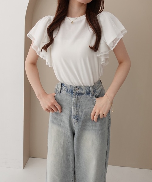 SOELA(ソエラ)の「【INGNI SOELA】ドットチュールフリルTシャツ/WEB限定(Tシャツ/カットソー・レディース・オフホワイト/ブラック・FREE)」の12枚目の写真