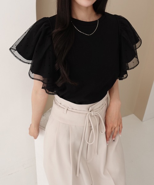 SOELA(ソエラ)の「【INGNI SOELA】ドットチュールフリルTシャツ/WEB限定(Tシャツ/カットソー・レディース・オフホワイト/ブラック・FREE)」の15枚目の写真