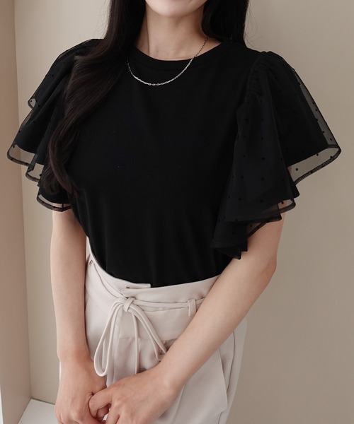 SOELA(ソエラ)の「【INGNI SOELA】ドットチュールフリルTシャツ/WEB限定(Tシャツ/カットソー・レディース・オフホワイト/ブラック・FREE)」の17枚目の写真