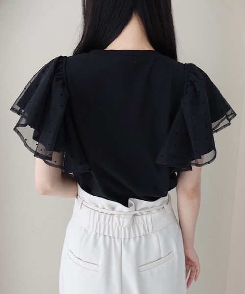 SOELA(ソエラ)の「【INGNI SOELA】ドットチュールフリルTシャツ/WEB限定(Tシャツ/カットソー・レディース・オフホワイト/ブラック・FREE)」の5枚目の写真