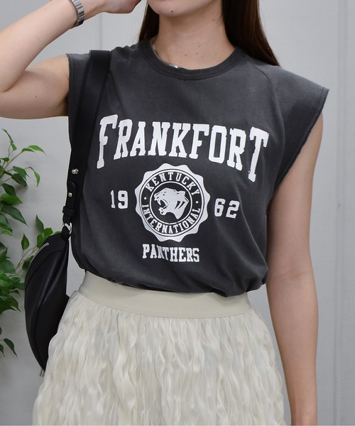 DOUBLE STEAL（ダブルスティール）の「FRANKFORTプリントTシャツ（Tシャツ/カットソー・レディース・チャコールグレー/サックスブルー/アイボリー・FREE）」の5枚目の写真