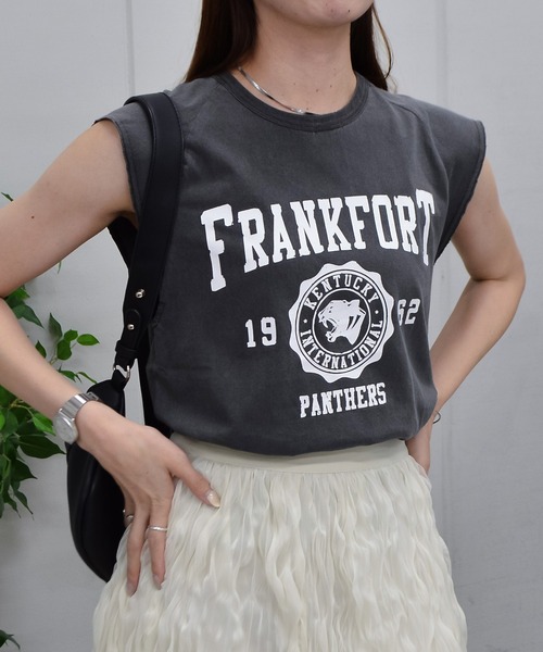 DOUBLE STEAL（ダブルスティール）の「FRANKFORTプリントTシャツ（Tシャツ/カットソー・レディース・チャコールグレー/サックスブルー/アイボリー・FREE）」の7枚目の写真