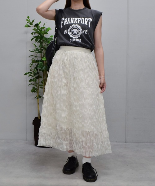 DOUBLE STEAL（ダブルスティール）の「FRANKFORTプリントTシャツ（Tシャツ/カットソー・レディース・チャコールグレー/サックスブルー/アイボリー・FREE）」の8枚目の写真