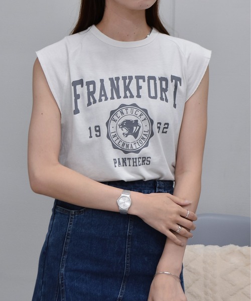 DOUBLE STEAL（ダブルスティール）の「FRANKFORTプリントTシャツ（Tシャツ/カットソー・レディース・チャコールグレー/サックスブルー/アイボリー・FREE）」の15枚目の写真