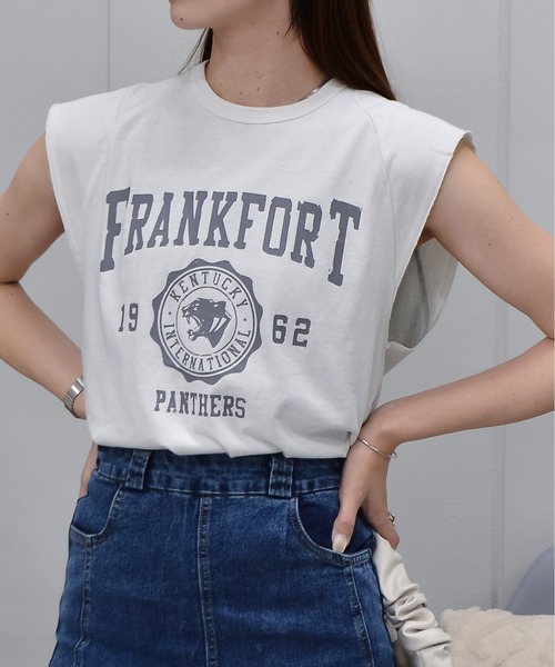 DOUBLE STEAL（ダブルスティール）の「FRANKFORTプリントTシャツ（Tシャツ/カットソー・レディース・チャコールグレー/サックスブルー/アイボリー・FREE）」の16枚目の写真