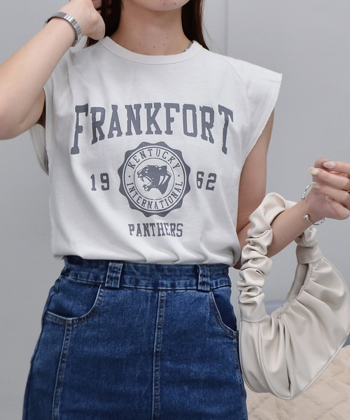DOUBLE STEAL（ダブルスティール）の「FRANKFORTプリントTシャツ（Tシャツ/カットソー・レディース・チャコールグレー/サックスブルー/アイボリー・FREE）」の17枚目の写真