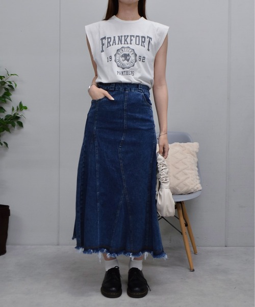 DOUBLE STEAL（ダブルスティール）の「FRANKFORTプリントTシャツ（Tシャツ/カットソー・レディース・チャコールグレー/サックスブルー/アイボリー・FREE）」の18枚目の写真