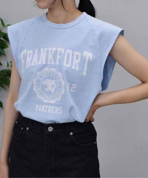 DOUBLE STEAL（ダブルスティール）の「FRANKFORTプリントTシャツ（Tシャツ/カットソー・レディース・チャコールグレー/サックスブルー/アイボリー・FREE）」の11枚目の写真