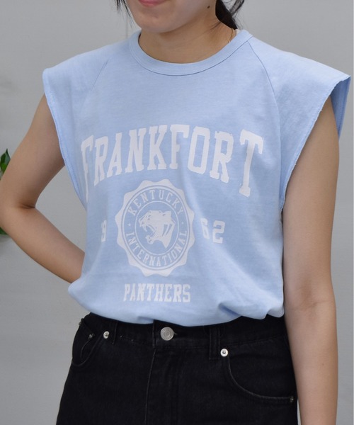 DOUBLE STEAL（ダブルスティール）の「FRANKFORTプリントTシャツ（Tシャツ/カットソー・レディース・チャコールグレー/サックスブルー/アイボリー・FREE）」の12枚目の写真