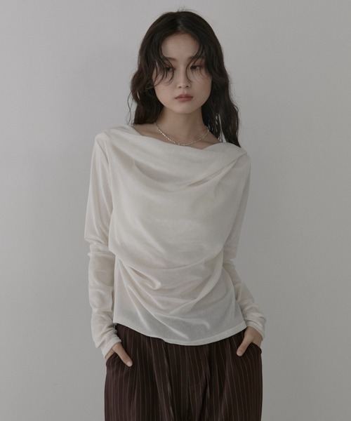 Aunt Marie's(アントマリーズ)の「シアーベロアドレーププルオーバー(Tシャツ/カットソー・レディース・ブラック/ブラウン/アイボリー・FREE)」の2枚目の写真
