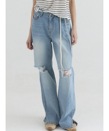 Mid Rise Distressed Leg Denim Pants_Blue