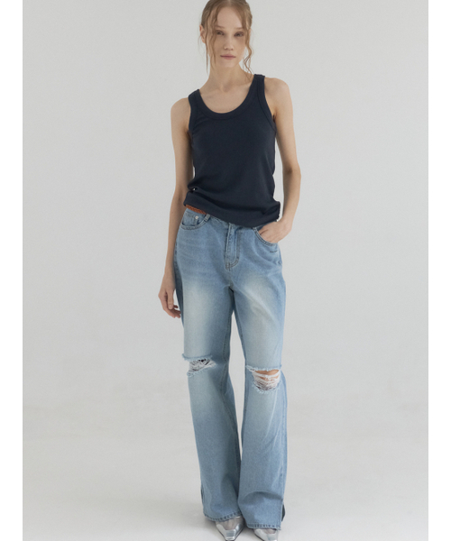 Sorry,Too Much Love（ソーリートゥーマッチラブ）の「Mid Rise Distressed Leg  Denim Pants_Blue（デニムパンツ・レディース・その他・FREE/SMALL/MEDIUM/LARGE）」の5枚目の写真