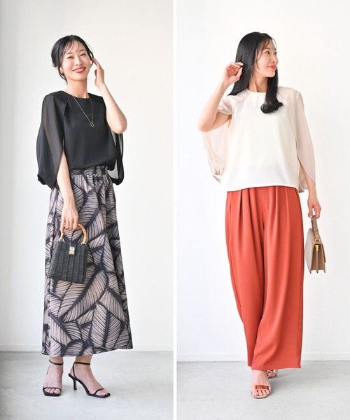 Ehre style(エーレスタイル)の「1枚で完成さりげな腕隠し上品トップス(シャツ/ブラウス・レディース・アイボリー/ブラック・FREE)」の9枚目の写真
