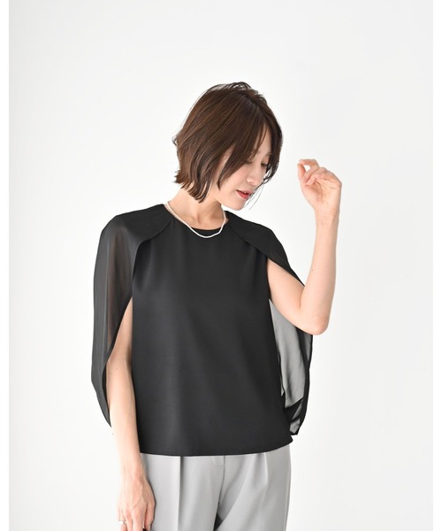 Ehre style(エーレスタイル)の「1枚で完成さりげな腕隠し上品トップス(シャツ/ブラウス・レディース・アイボリー/ブラック・FREE)」の20枚目の写真