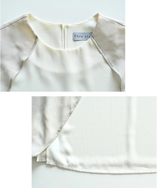 Ehre style(エーレスタイル)の「1枚で完成さりげな腕隠し上品トップス(シャツ/ブラウス・レディース・アイボリー/ブラック・FREE)」の21枚目の写真