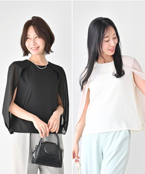 Ehre style(エーレスタイル)の「1枚で完成さりげな腕隠し上品トップス(シャツ/ブラウス・レディース・アイボリー/ブラック・FREE)」の12枚目の写真
