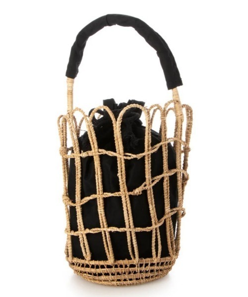 EARTH MADE(アースメイド)の「PALM 巾着 TOTE(かごバッグ・レディース・ブラック/アイボリー・FREE)」の2枚目の写真