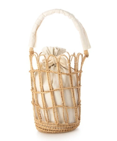 EARTH MADE(アースメイド)の「PALM 巾着 TOTE(かごバッグ・レディース・ブラック/アイボリー・FREE)」の3枚目の写真