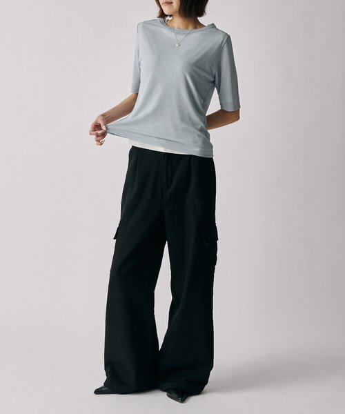 goocy(グーシー)の「シアーテレコレイヤードトップス(Tシャツ/カットソー・レディース・グレー/チャコールグレー/ホワイト/ブラック・FREE)」の6枚目の写真