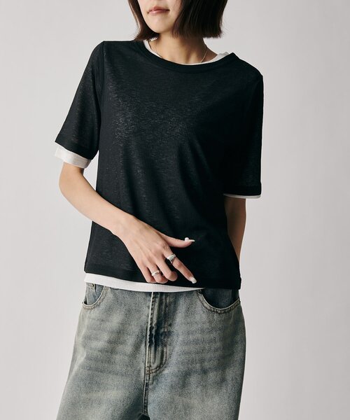 goocy(グーシー)の「シアーテレコレイヤードトップス(Tシャツ/カットソー・レディース・グレー/チャコールグレー/ホワイト/ブラック・FREE)」の12枚目の写真