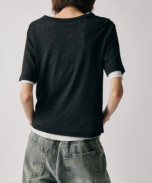 goocy(グーシー)の「シアーテレコレイヤードトップス(Tシャツ/カットソー・レディース・グレー/チャコールグレー/ホワイト/ブラック・FREE)」の14枚目の写真