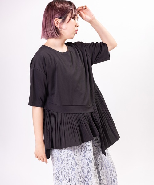 OSMOSIS(オズモーシス)の「プリーツ切替Tシャツ(Tシャツ/カットソー・レディース・ホワイト/ネイビー/ブラック・ONE SIZE)」の14枚目の写真