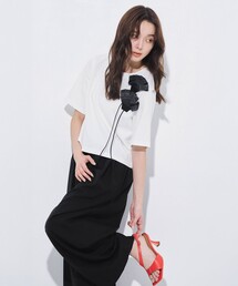 【一枚で着映え】3DブルームTシャツ|夏服/ウォッシャブル/オケージョン/フラワーモチーフ/細見え/カットソー