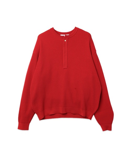 CULLNI(クルニ)の「Organic Cotton Waffle Minimal Henley Neck Knit Pullover(ニット/セーター・メンズ・レッド/ブラック/ブラウン系/ネイビー系・1/0/2)」の6枚目の写真