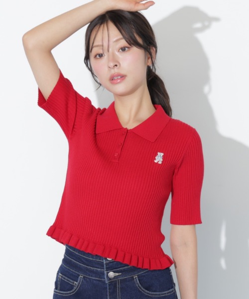 JILL by JILL STUART（ジルバイジルスチュアート）の「＜BEARシリーズ＞フリルポロニット（ニット/セーター・レディース・グレー/ブラック/レッド・FREE）」の3枚目の写真