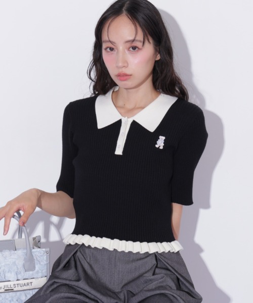 JILL by JILL STUART（ジルバイジルスチュアート）の「＜BEARシリーズ＞フリルポロニット（ニット/セーター・レディース・グレー/ブラック/レッド・FREE）」の16枚目の写真