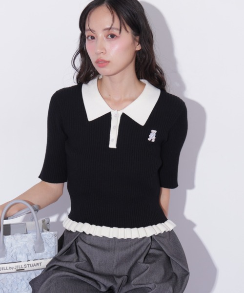 JILL by JILL STUART（ジルバイジルスチュアート）の「＜BEARシリーズ＞フリルポロニット（ニット/セーター・レディース・グレー/ブラック/レッド・FREE）」の17枚目の写真
