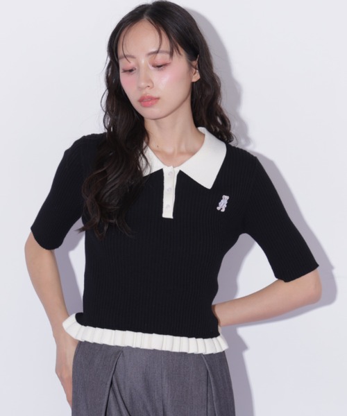 JILL by JILL STUART（ジルバイジルスチュアート）の「＜BEARシリーズ＞フリルポロニット（ニット/セーター・レディース・グレー/ブラック/レッド・FREE）」の22枚目の写真