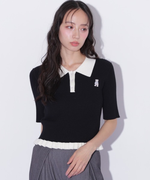 JILL by JILL STUART（ジルバイジルスチュアート）の「＜BEARシリーズ＞フリルポロニット（ニット/セーター・レディース・グレー/ブラック/レッド・FREE）」の21枚目の写真